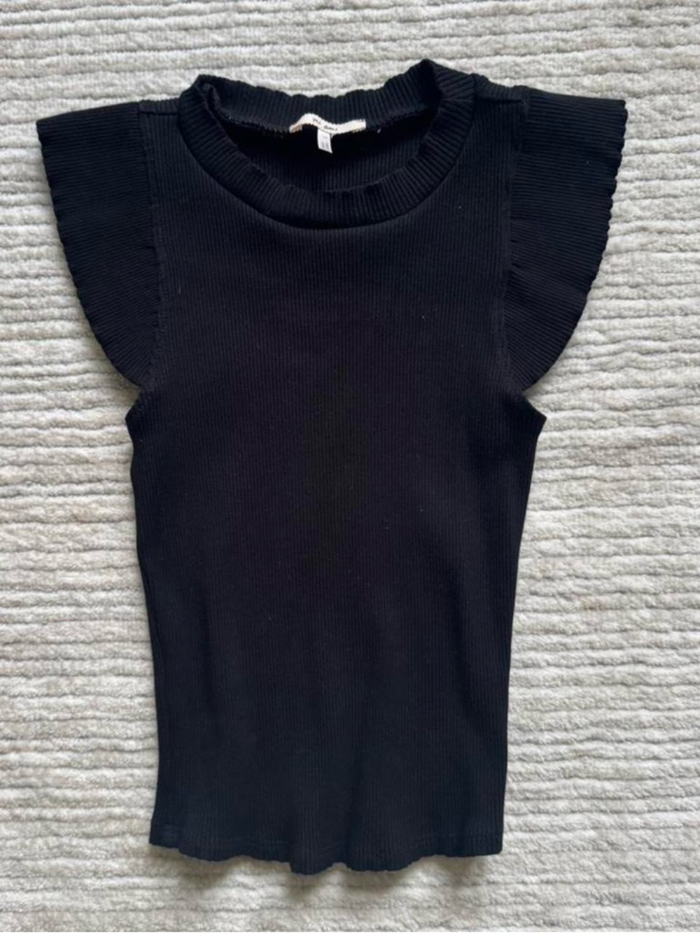Francesca's Collections Black Ribbed Flutter Sleeve Top